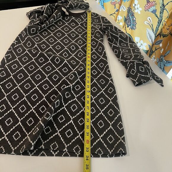LOFT Dress Womens Size S Gray White Diamond Tie Cuff Sleeve Shift Mini Office - Picture 7 of 7